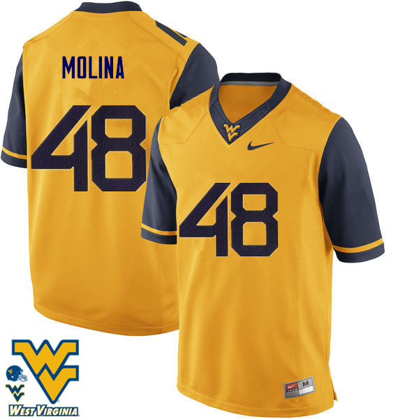 Men #48 Mike Molina West Virginia Mountaineers College Football Jerseys-Gold